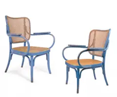 Thonet Mundus Ag, Paar Fauteuils A821F, Um 1930, Buchenholz, massiv und gebogen, Geflecht