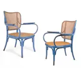 Thonet Mundus Ag, Paar Fauteuils A821F, Um 1930, Buchenholz, massiv und gebogen, Geflecht
