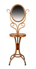 Toilettespiegel Nr. 2 by Thonet, Um 1900, Buchenholz, massiv gebogen, geschliffenes Glas, Stoff, Messing, Sperrholz, sold Jan 2019