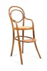 Kinderfauteuil Hoch by Thonet, zwischen 1890-1914, Buchenholz, massiv gebogen, Sperrholz, Geflecht, sold Jan 2019