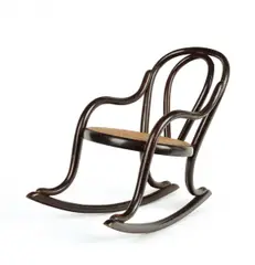 Thonet, Puppenschaukelfauteuil Nr. 1, Um 1900, Buchenholz, massiv gebogen, Geflecht