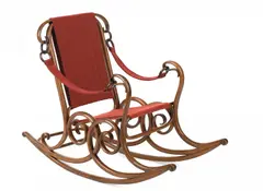 Schaukelfauteuil Nr.3 by Thonet, Zwischen 1870-1880, Buchenholz, massiv gebogen, Stoffbespannung, sold Jan 2019