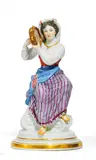 Tamburinspielerin by Meissen, Porzellan, farbig und gold staffiert, sold May 2018