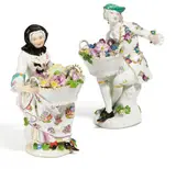 Meissen, Gärtnerin und Gärtner mit Blumenkörben, 18.Jh, Porzellan, farbig und gold staffiert