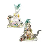 Allegorie "Asien" und "Amerika" by Meissen, 18.Jh, Porzellan, farbig und gold staffiert, sold May 2020