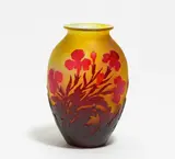 Kleine Vase mit Irisdekor by Émile Gallé, 1920er Jahre, Farbloses Glas, gelb hinterfangen, sold Nov 2018