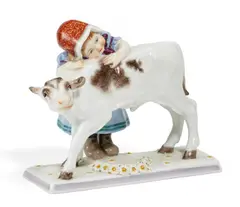 Mädchen mit Kälbchen by Meissen, Vor 1924, Porzellan, farbiges Dekor, sold Nov 2018