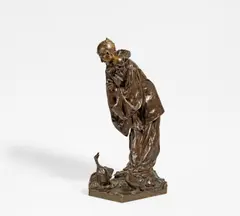 César Ceribelli, Pierrot mit Zwei Gänsen, Um 1900, Bronze