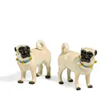 Zwei Mopshunde by Meissen, Nach 1934, Porzellan, farbig staffiert, sold Nov 2018