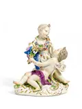 Amorettengruppe "Flora und Zephyr" by Meissen, Vor 1924, Porzellan, farbig und gold staffiert, sold Nov 2018