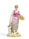 Gemüsemagd mit Wachtelhund by Meissen, Vor 1924, Porzellan, farbig und gold staffiert, sold Nov 2018