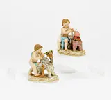 Amor, Schokolade Kochend (Allegorie "Das Feuer") und Amor, Pfeile Schleifend by Meissen, Porzellan, farbig und gold staffiert, sold Jan 2019