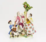Tanzendes Paar mit Mandolinenspieler by Meissen, Porzellan, farbig und sparsam gold staffiert, sold Jan 2020