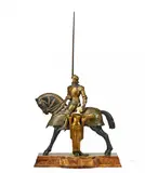 Pierre le Faguays, GROßE PFERDEGRUPPE 'TURNIERRITTER MIT SEINER DAME', Bronze, patiniert