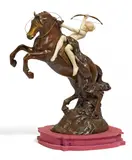 Célestin Anatole Calmels, Jagdgöttin Diana zu Pferde, Bronze, Elfenbein
