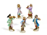 5  Figuren aus der Affenkapelle by Meissen, 19. Jh. bis 1924, Porzellan, farbig und gold staffiert, sold May 2019