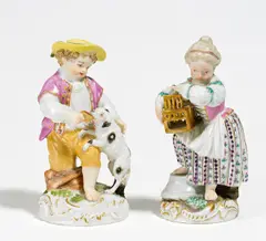 Zwei Gärtnerkinder by Meissen, Anfang 19. Jh, Porzellan, farbig und gold staffiert, sold May 2019