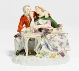 Freimaurer und Dame mit Mopshund by Meissen, Porzellan, farbig und gold staffiert, sold May 2020