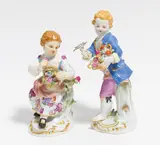 Mädchen und Knabe mit Blumenkorb by Meissen, Porzellan, farbig und gold staffiert, sold Jan 2020