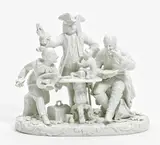 Meissen, Quacksalber mit Krankem und Harlekin, Porzellan, weiß