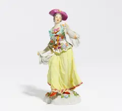 Große Figur einer Schäferin by Meissen, Porzellan, farbig und sparsam gold staffiert, sold Nov 2020