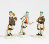 Meissen, Drei Bergmänner, Porzellan, farbig und gold staffiert