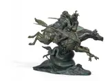 Antoine-Louis Barye, "Angélique et Roger montés sur l'hippogriffe, seconde version" - Angelica und Ruggiero auf dem Hippogryph, zweite Version, Bronze mit grüner Patina