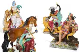 Prächtige Folge der Allegorien "Die Vier Erdteile" by Meissen, Ausformung 19. Jh, Porzellan, farbig und gold staffiert, sold Nov 2019