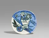 Bunch with apple by Pablo Picasso, 1956, Weißes Steingut, partiell farbig gefasst und glasiert; ceramic, Madoura edition, sold Dec 2020