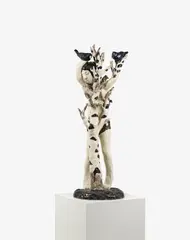 Young birch by Klara Kristalova, 2010, Weißes Steingut, farbig gefasst, sold Sep 2020