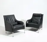 B&B Italia, Sitzgruppe, 20.Jh, Schwarzes Leder, Metallgestell