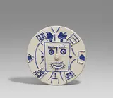 Face in a square by Pablo Picasso, 1956, Weißes Steingut, partiell farbig gefasst und glasiert; ceramic, Madoura edition, sold Dec 2020