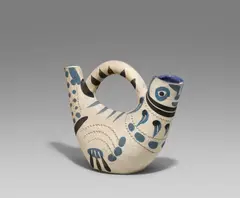 Spanish pitcher by Pablo Picasso, 1954, Weißes Steingut, partiell farbig gefasst; ceramic, Madoura edition, sold Dec 2020