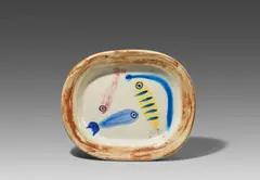 Four polychrome fishes by Pablo Picasso, 1947, Weißes Steingut, partiell farbig gefasst und glasiert; ceramic, Madoura edition, sold Jun 2021