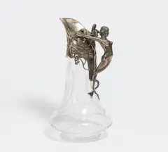 Karaffe mit Meerjungfrauenhenkel by Wmf, Farbloses Glas, Metall, sold Jan 2023