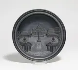 Hutschenreuther, Teller mit Darstellung des Petersplatzes im Relief, Heller Scherben, schwarze Glasur