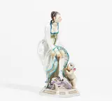 Meissen, Dame mit Amor, 20.Jh, Porzellan, farbiges Dekor