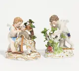 2 Amorettenfiguren by Meissen, 19. Jh bzw. vor 1924, Porzellan, farbig und gold staffiert, sold May 2022