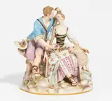 Schäferpaar by Meissen, 19. Jh, Porzellan, farbig und gold staffiert, sold May 2022