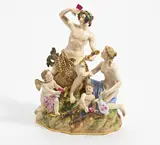 Meissen, Große Gruppe "Bacchus", Vor 1924, Porzellan, farbig und gold staffiert