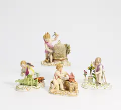 Folge "Vier Elemente" by Meissen, Vor 1924/ einmal datiert 1968, Porzellan, farbig und gold staffiert, sold May 2022