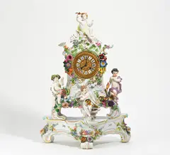 Pendule "Vier Elemente" by Meissen, 19.Jh, Porzellan, farbig und gold staffiert, sold Nov 2021