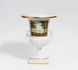 Kpm, Kratervase mit Landschaft, Porzellan, farbig und gold staffiert