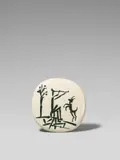 Pablo Picasso, Flute player and goat, 1956, Weißes Steingut, partiell farbig gefasst und glasiert