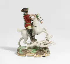 Berittener Jäger mit Hunden by Frankenthal, Porzellan, farbig und gold staffiert, sold Jan 2022