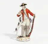 Jäger mit Wachtel by Meissen, 20.Jh, Porzellan, farbig und gold staffiert, sold May 2022