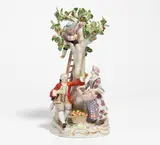 "Die Apfelernte" by Meissen, 20.Jh, Porzellan, farbig und gold staffiert, sold May 2022