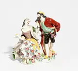 Pantalone und Colombine by Meissen, Vor 1924, Porzellan, farbig und gold staffiert, sold May 2022