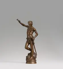 David mit dem Haupt des Goliath by Antonin Mercié, Bronze, sold Jan 2023