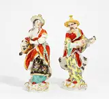 Meissen, Malabar mit Gitarre und Malabarin mit Drehleier, 20. Jh, Porzellan, farbig und gold staffiert